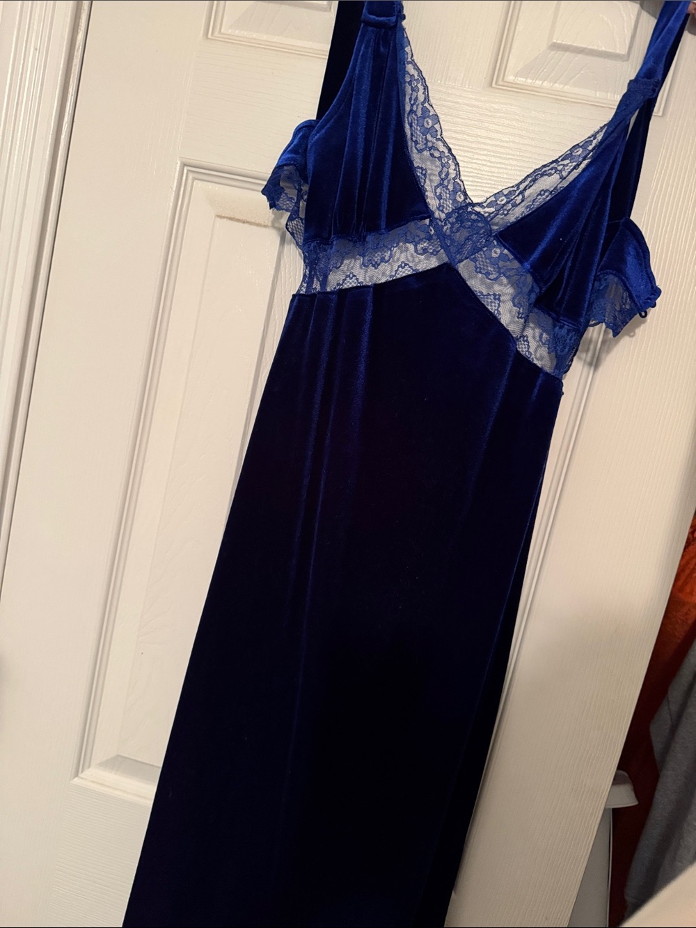 Fashion Nova Velvet Lace Slip Dress - Navy Blue